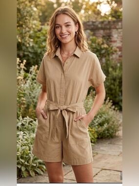 Uniqlo Line Blend Short Sleeve Romper Beige , Medium , like new